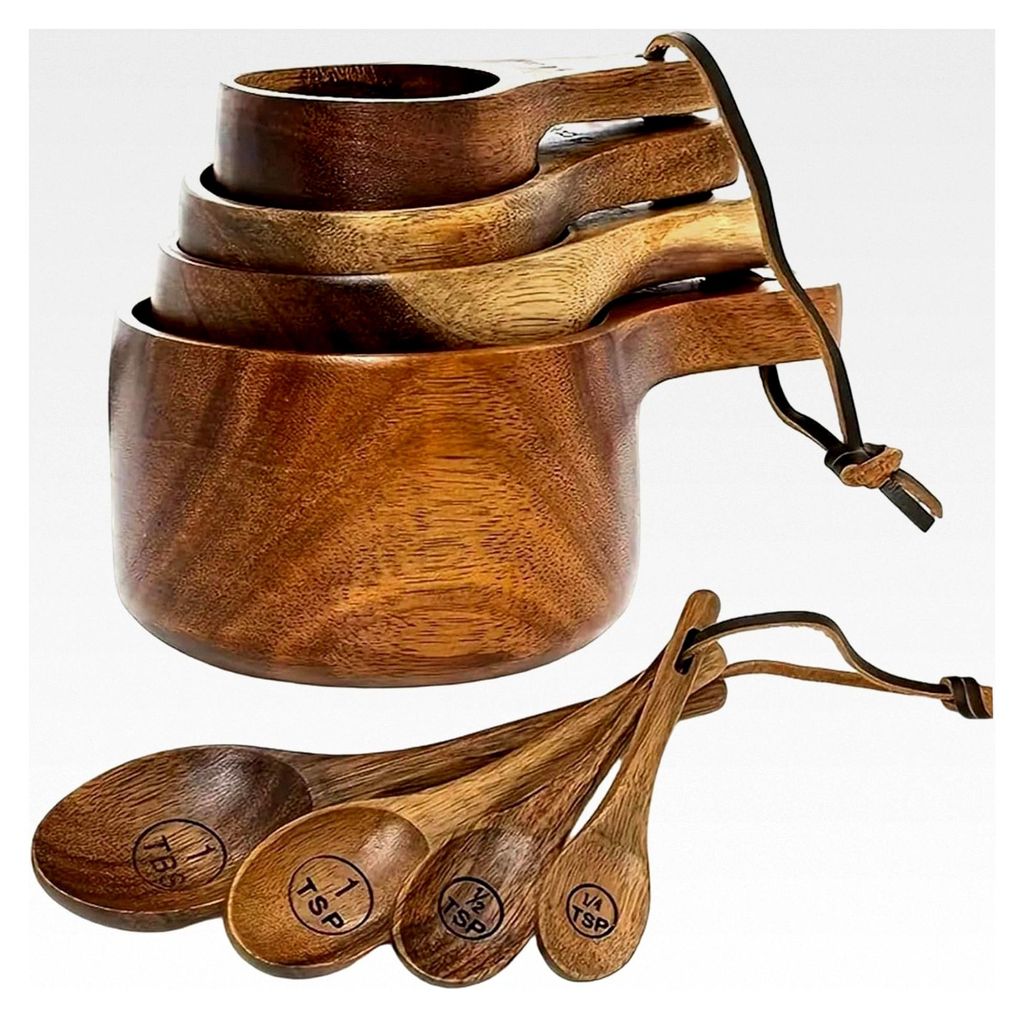 8-teiliges Messbecher- und Löffelset aus Holz, umweltfreundliche Messlöffel und -becher mit Aufhängeloch zum Backen, Kochen, Gewürzen, Kaffee, ...
