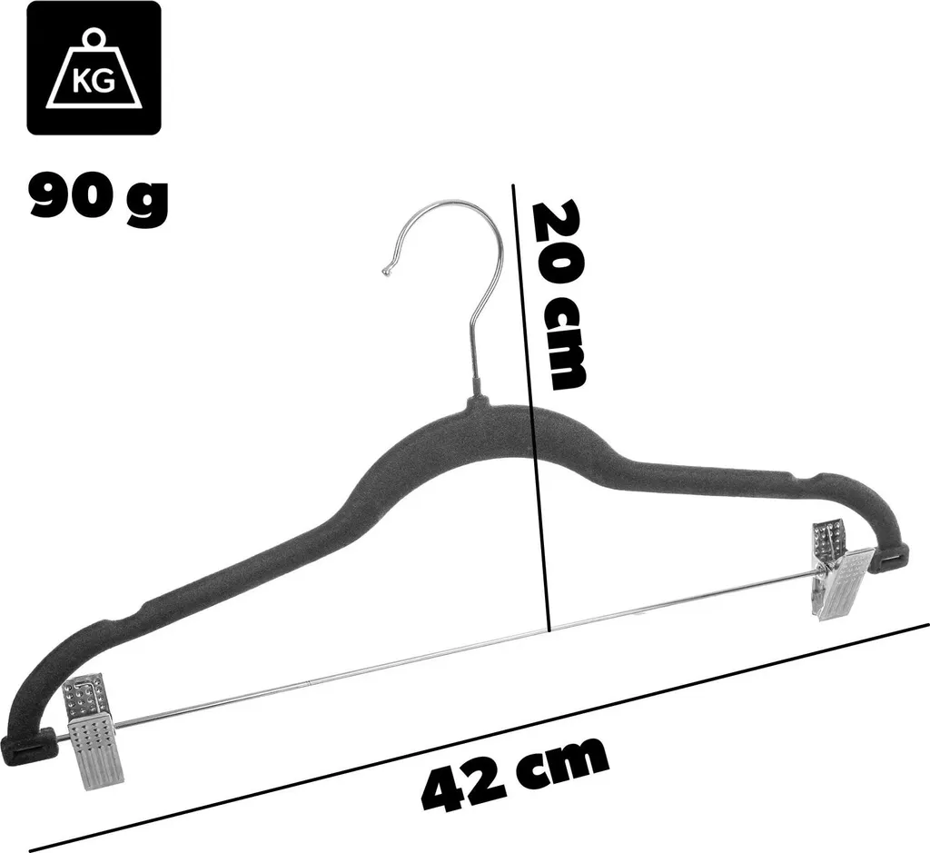 Cintres velours antidérapants avec pinces ajustables gris foncé x12 - 3