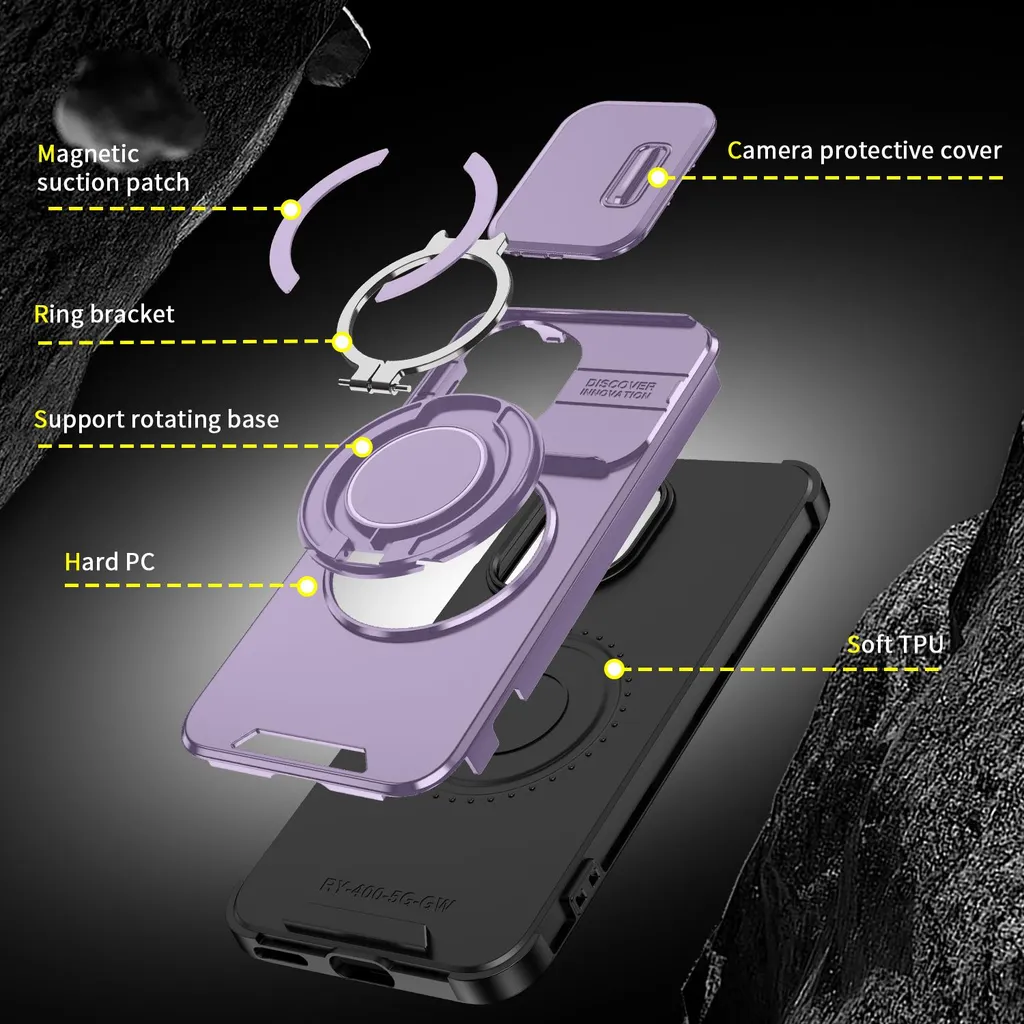 Cover Professionale Honor 400 Viola: Privacy Camera e Supporto Magnetico - 3