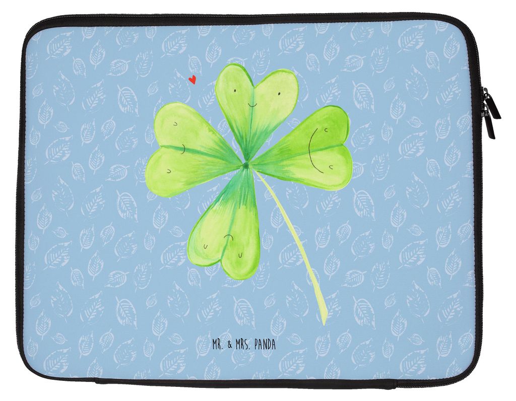 Mr. & Mrs. Panda Laptop Tasche Blume Kleeblatt 20 x 28 cm - Blau Pastell - Geschenk, Umzug, Hülle, Glücksbringer, Notebook, Kleeblätter, Laptopt...