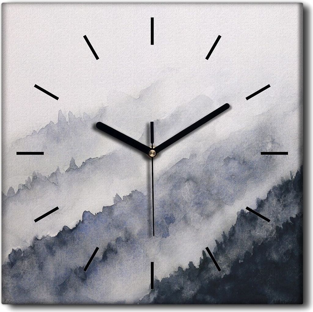 Coloray Uhr auf Leinwand 30x30 cm Wand Uhr Dekoration Wohnzimmer Segeltuch schwarze Hände -Aquarelle Berge Asien.