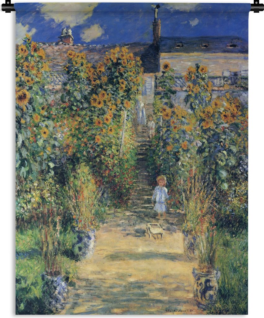 MuchoWow Wandteppich Wandbehang Der Garten von Monet in Vétheuil - Gemälde von Claude Monet 90x120 cm Tapisserie Dekoration Wandtuch - Wanddeko