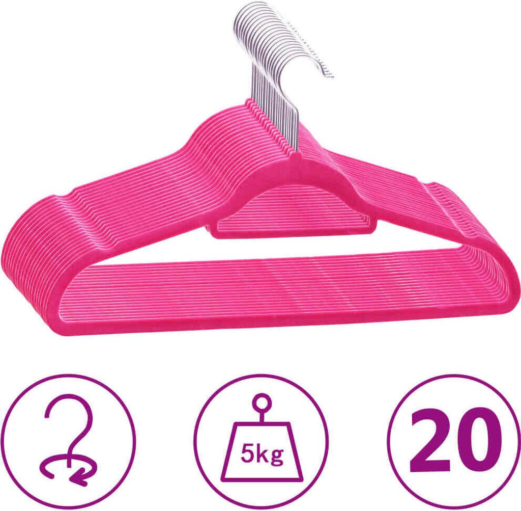 20 Stk. Kleiderbügel-Set Anti-Rutsch Rosa Samt