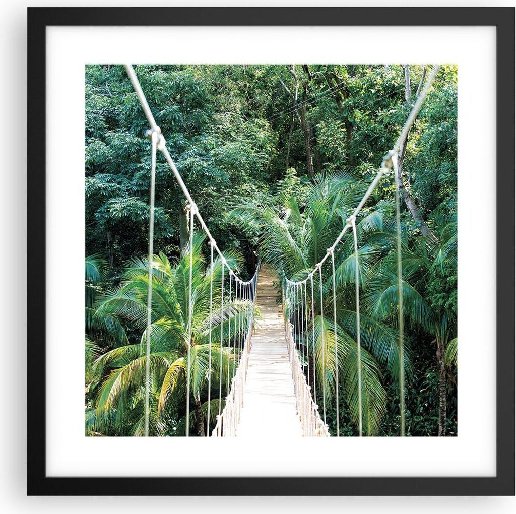 Gerahmtes Poster - Schwarzer Rahmen - Tropen Dschungel Brücke - 40x40 cm - Wand Bild - Wanddeko - Wandbilder - Kunstposter - Wandposter - Bilderra...