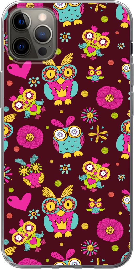 MuchoWow Handyhülle Schutzhülle Hülle für Telefoonhoesje iPhone 12 Pro Max Mädchen - Eule - Schokolade - Muster - Mädchen - Kind - Kinder S...