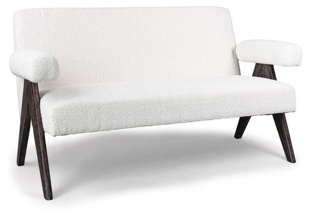 Canapé 2/3 places Canada en bois massif de Parawood et tissu bouclé blanc