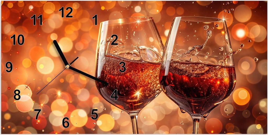 Wanduhr aus Glas mit Motiv Weingläser Festlich- 60 x 30 cm - inkl. Aufhängesystem