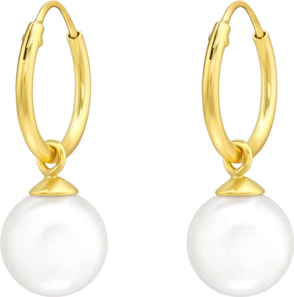 Creolen Ohrringe 925 Sterling Silber vergoldet mit synthetischer Perle 8mm