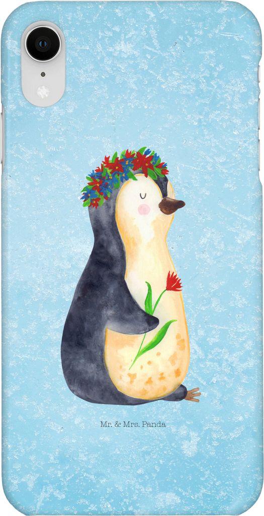 Mr. & Mrs. Panda Iphone XR Handyhülle Pinguin Blumen - Eisblau - Geschenk, Handy Case, Geschenkidee, Blumenliebe, Blumenkranz, Pinguine, Premium K...