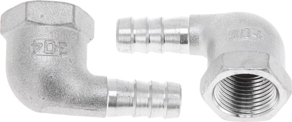 304 Edelstahl Schlauchstutzen 25/64" OD 3/8" BSPT 90 Grad Winkelverbinder für Luft Wasser Öl Gas Kraftstoff 2 Stück Silberton