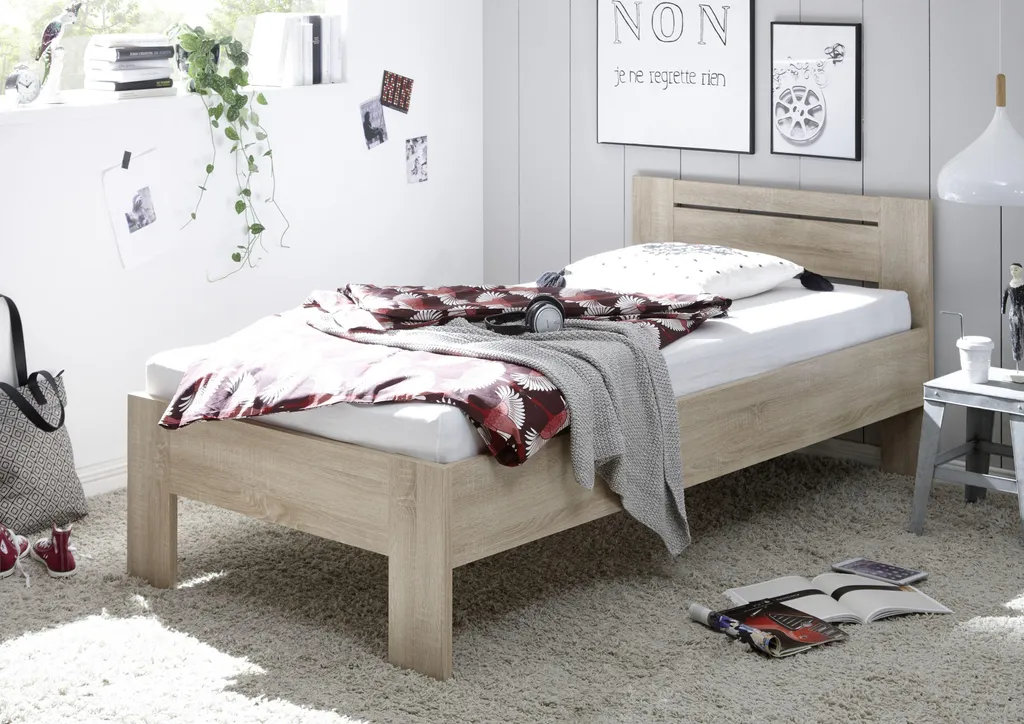 Lit Adulte 1 Place SATURN 90x200 cm Chêne Sonoma Idéal Chambre d'Ami