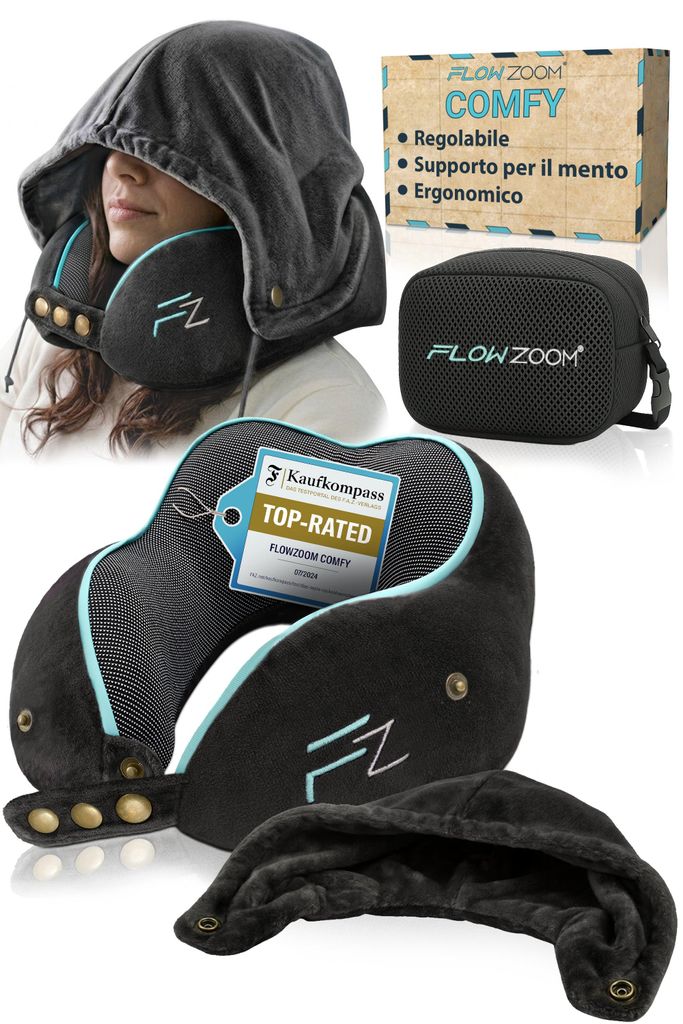 FLOWZOOM COMFY Cuscino da viaggio con cappuccio, memory Immagine del prodotto 