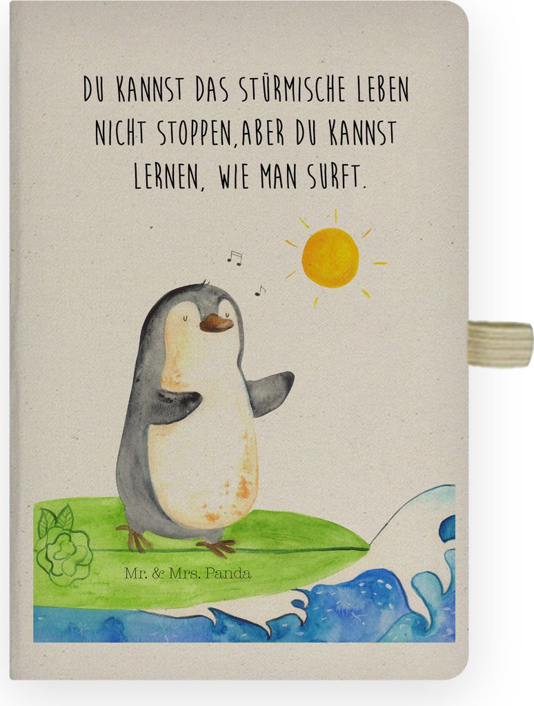 Mr. & Mrs. Panda Tagebuch Pinguin Surfer - Transparent - Geschenk, Hawaii, Journal, Portugal, Urlaub, Kladde, Adressbuch, Optimistisch, Motiviert, ...