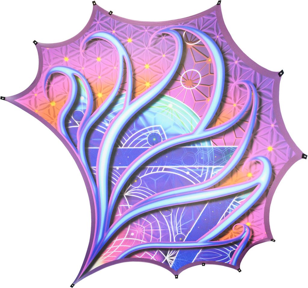 PSYWORK Schwarzlicht Segel Elasthan Sidewing Right "Neon Sacred Church" 4,25x4,75m