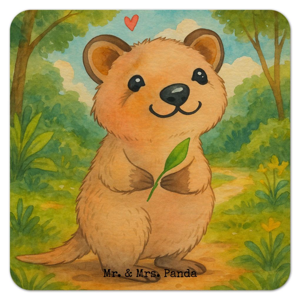 Mr. & Mrs. Panda Getränkeuntersetzer Quokka Happy Design 50er Set - Weiß - Geschenk, Dinge Erledigen, Verschieben, bieruntersetzer, Lustiger Spru...