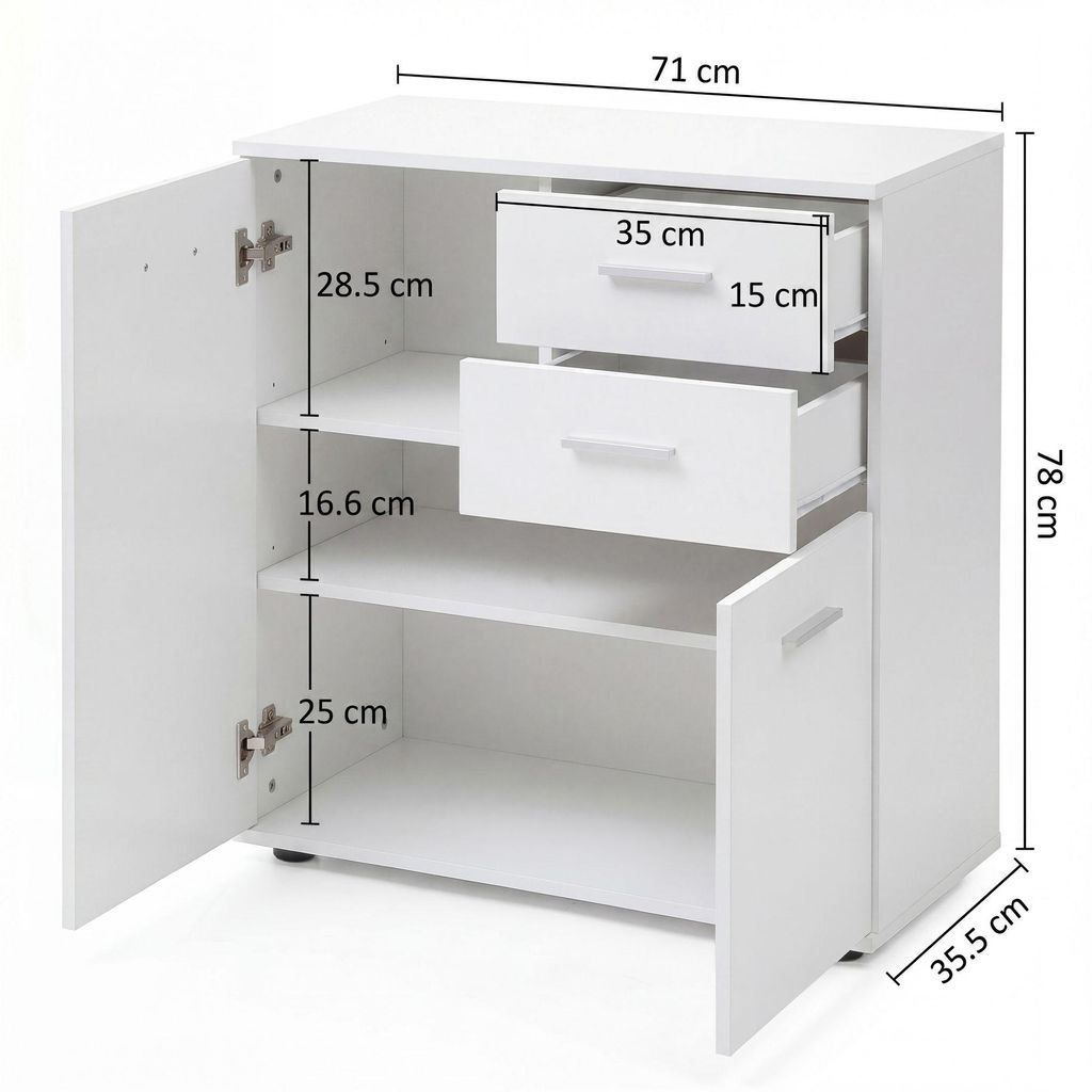 FineBuy Kommode Weiß mit Türen & Schubladen 71 x 78 x 35,5