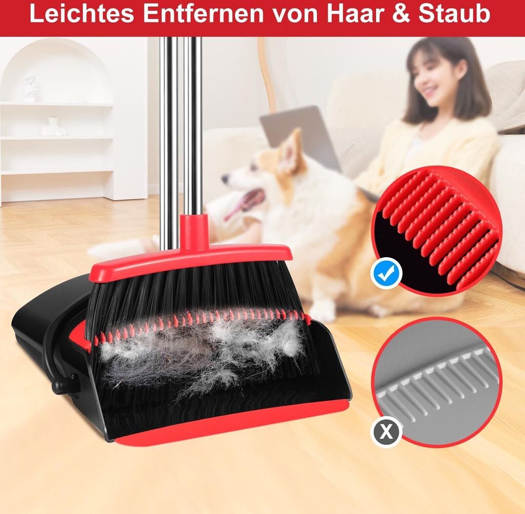 Kehrschaufel Set Mit 118cm Stiel - Edelstahl Besen & Schaufel Für Haushalt & Garten