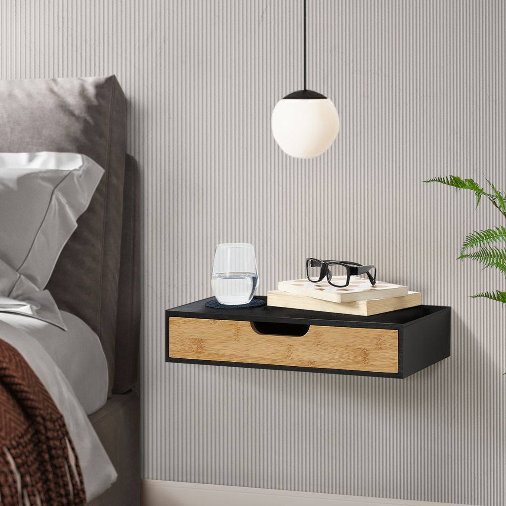 Étagère murale 'Bokn' avec tiroir 40 x 24 x 8 cm Bambou Image du produit 