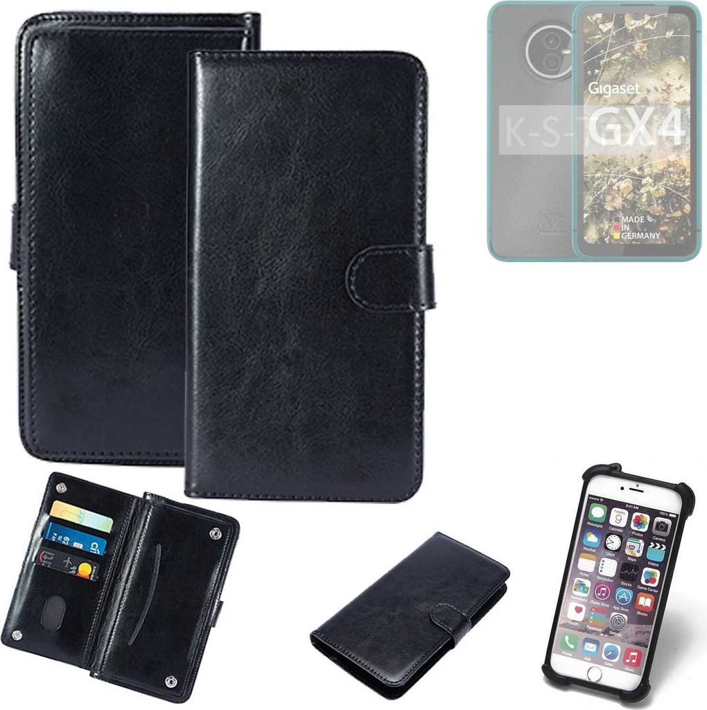 K-S-Trade 360° Hülle kompatibel mit Gigaset GX4 schwarz Kunstleder Case BookCase WalletCase Kunstlederederhülle Handyhülle, Rundumschutz Bumper