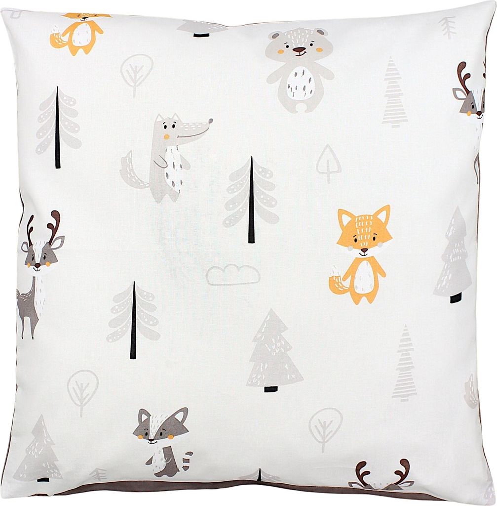 TupTam Kinder Kissenbezug Kissenhülle Dekorativ Gemustert, Farbe: Wald / Fuchs / Reh / Igel / Bärchen / Beige, Größe: 40 x 80 cm