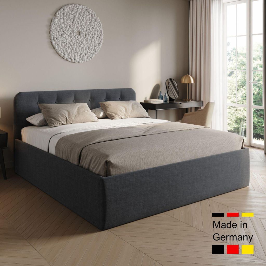 Home Collective Polsterbett 180x200 cm Doppelbett Bett mit verstellbarem Lattenrost & Bettkasten, Matratze Kaltschaum H3, gepolstertes Kopfteil, He...