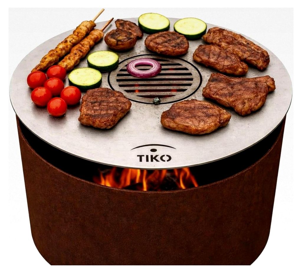 Grillplatte Plancha Ø 80 cm aus 5 mm Stahl mit Einlegerost – Feuerplatte für Feuerschale und Feuertonne