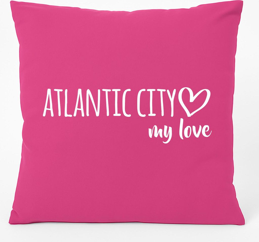 Huuraa Kissen Atlantic City my love 40x40cm mit Füllung Fuchsia Baumwolle Dekokissen Geschenkidee