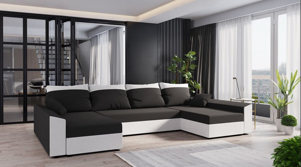 U-förmige Couchgarnitur PARI – Schwarz/Weiß 3