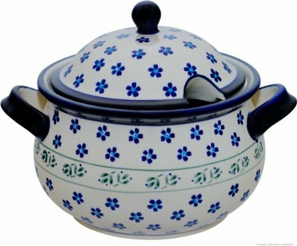 Original Bunzlauer Keramik 3 Liter Suppenterrine Terrine mit Deckel und Henkel Ø 28 cm im Design 163a