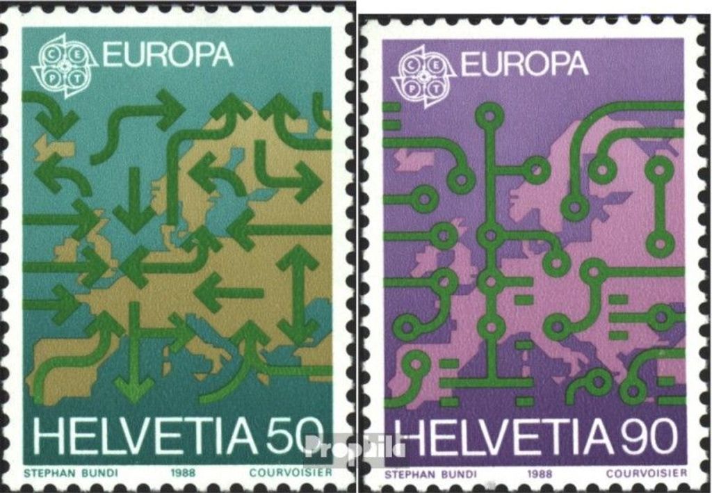 Briefmarken Schweiz 1988 Mi 1370-1371 (kompl.Ausgabe) postfrisch Transportmittel