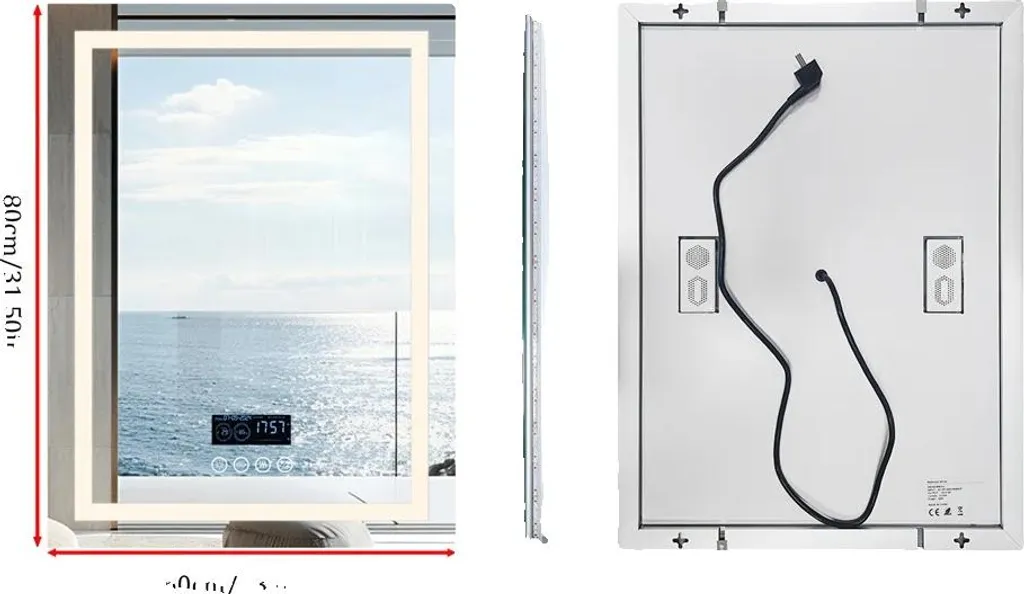 Miroir de salle de bain connecté Bluetooth 60x80cm LED et antibuée