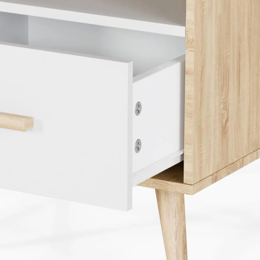Petite Table d'Appoint Bicolore Chêne et Blanc 1 Tiroir Design Moderne