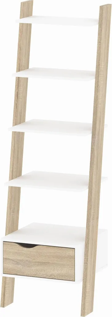 Meuble Bibliothèque Design Scandinave Blanc et Chêne avec Tiroir H180 - 4