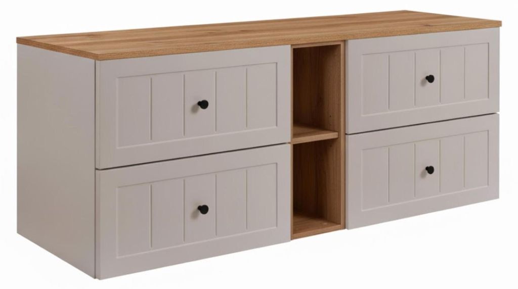 Rodan | Waschbeckenunterschrank - Beige und Braun - 140 cm Produktbild 
