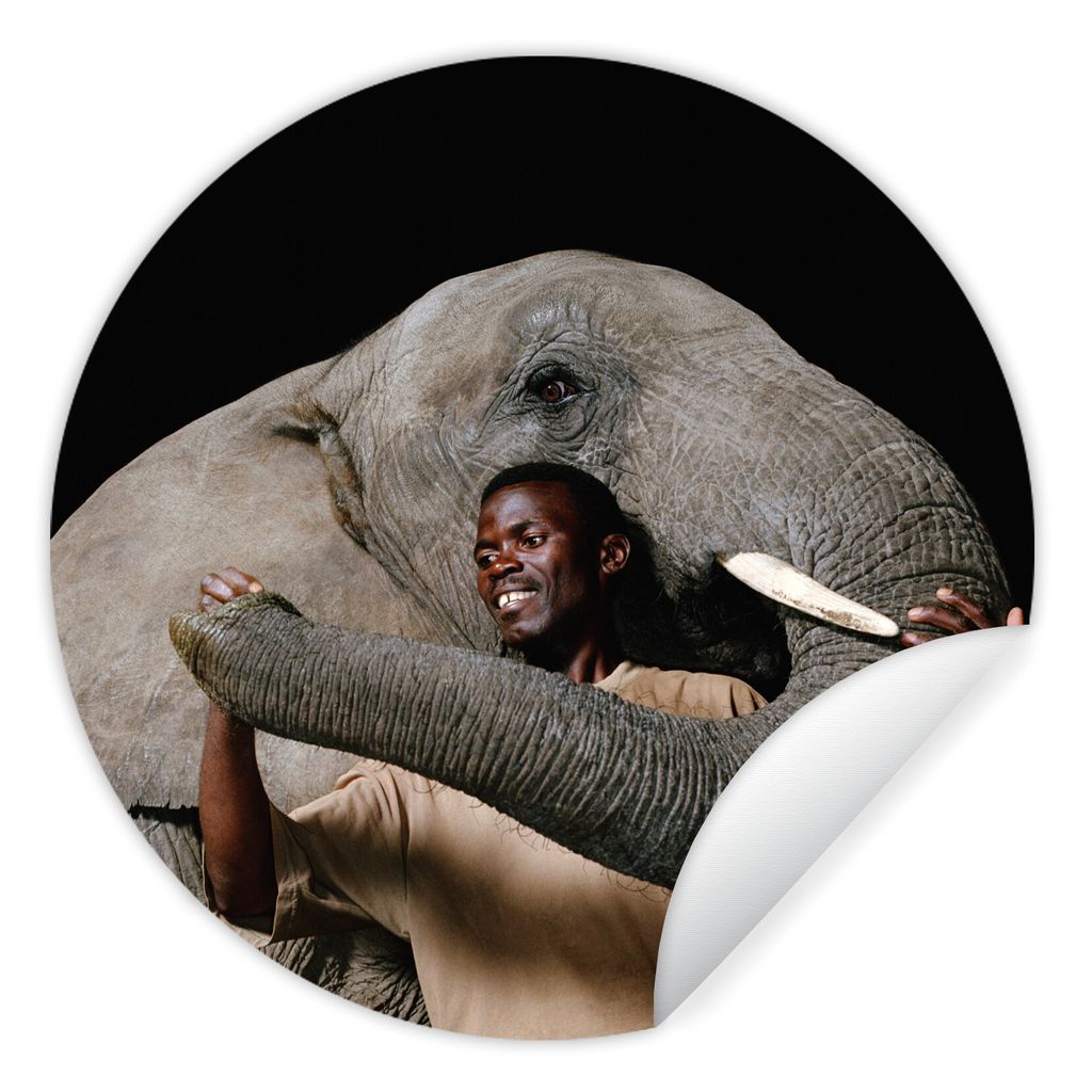 MuchoWow Runde Wandtattoo - Wandsticker Tapete Aufkleber Elefant - Männlich - Tiere - Schwarz Ø 50 cm Selbstklebend und Repositionierbar - Wand...