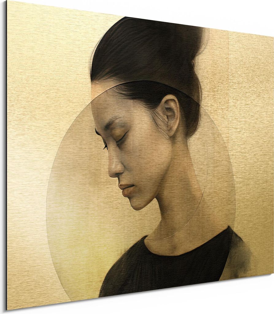 DEQORI Alu-Dibond Bild Gold 40x30 cm 'Innere Räume' Wandbild Metall dünn Design