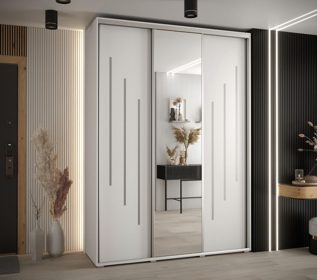 Kleiderschrank YVONA 9 - 180/45 cm, weiß/silber