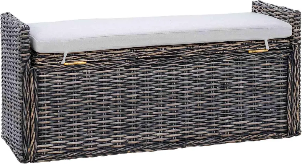 Coffre de rangement Banc en rotin noir blanchi 110 cm pour la Maison