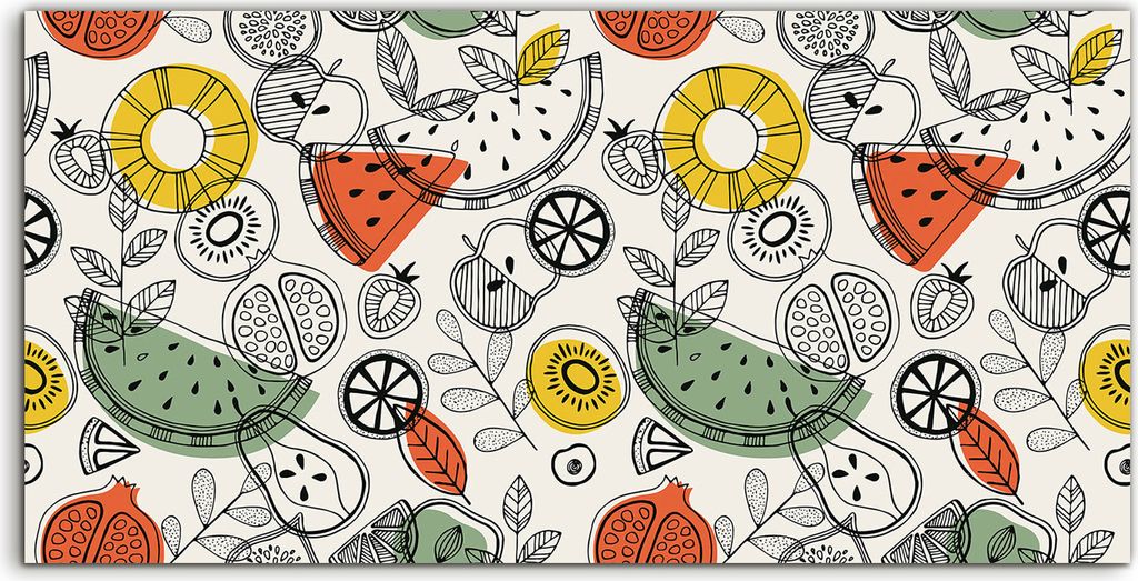 Coloray Spritzschutz aus Glas 140x70 Wandkunst Küchenrückwand Deko Frucht Konturen Baumschule bunte