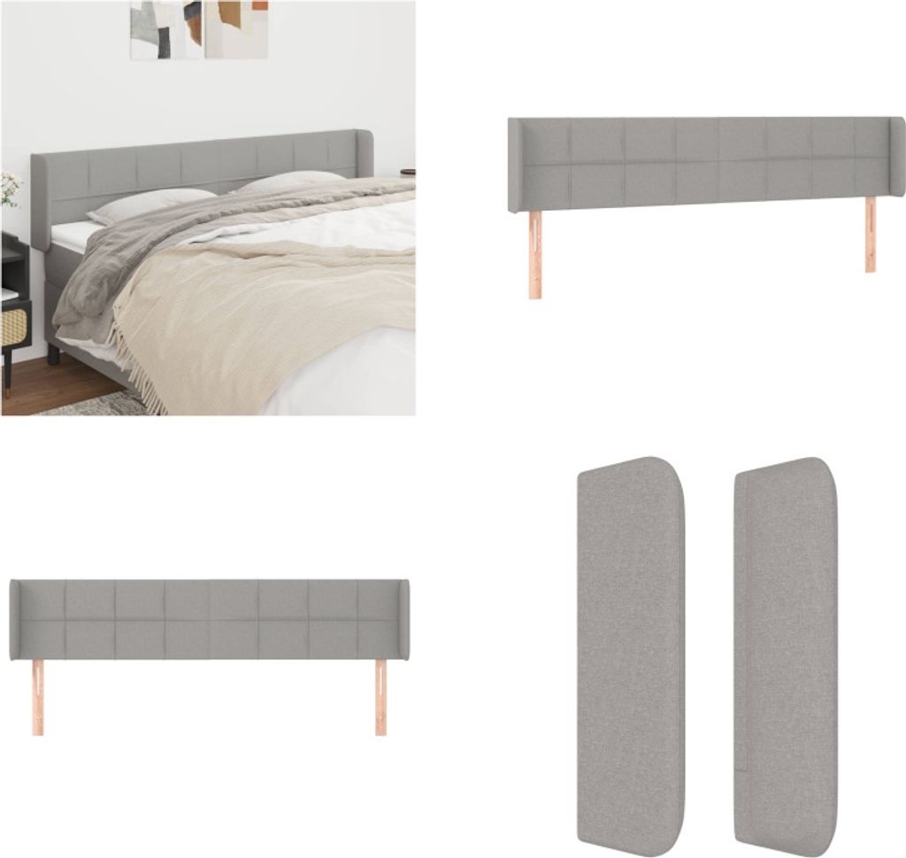 vidaXL Kopfteil mit Ohren Hellgrau 163x16x78/88 cm Stoff - Kopfteil - Kopfteile - Bett-Kopfteil - Bettkopfteil