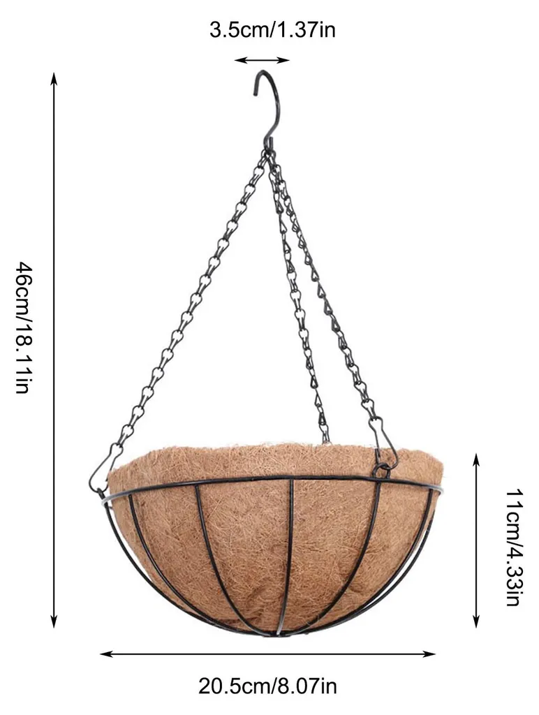 Pots suspendus grande capacité en coco, panier à fleurs de 20 cm Ø