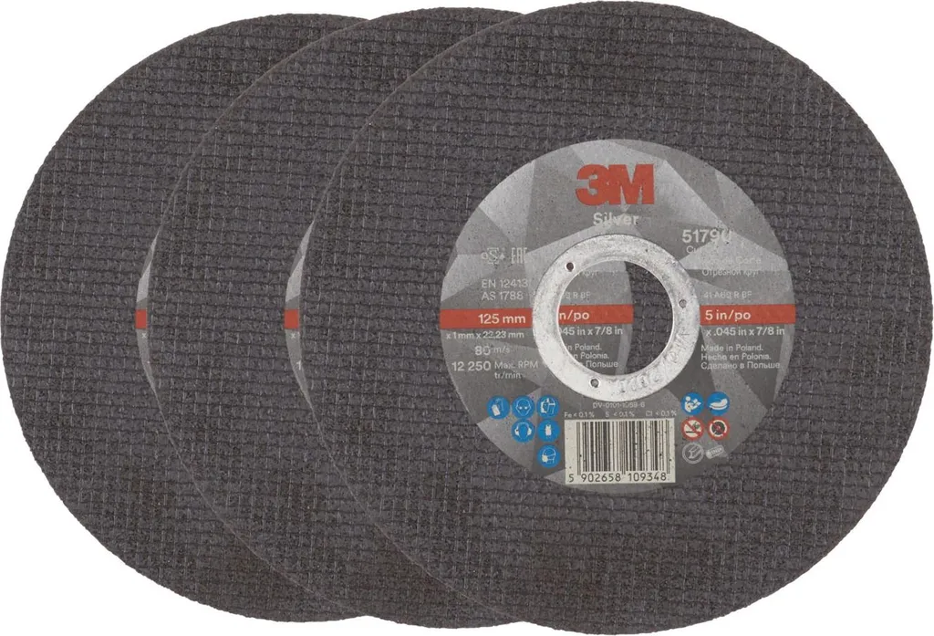 3M Disque à tronçonner Argenté T41 125 x 1 mm 3 pièces Réf 51790
