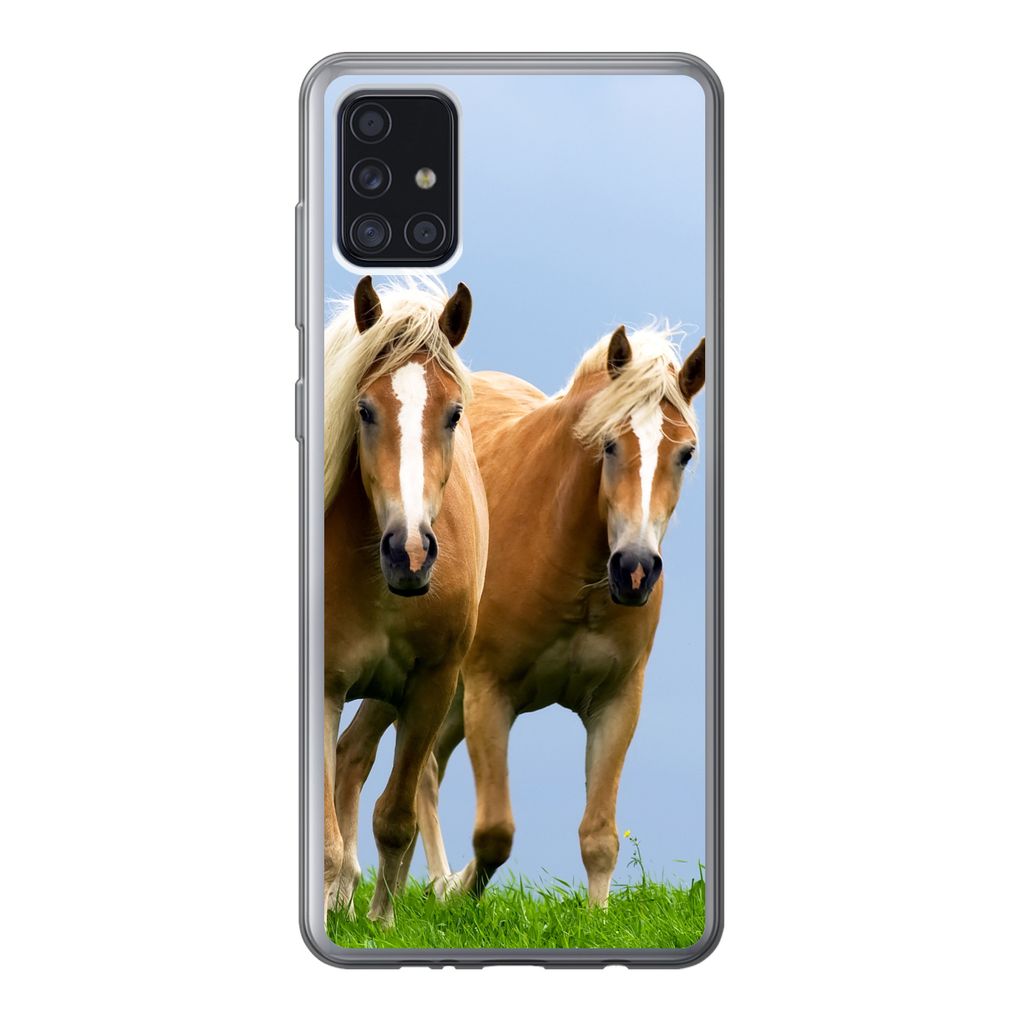 MuchoWow Handyhülle Schutzhülle Hülle für Samsung Galaxy A52 5G Pferde - Gras - Luft Silikon Softcase Handy Hülle - Umschlag