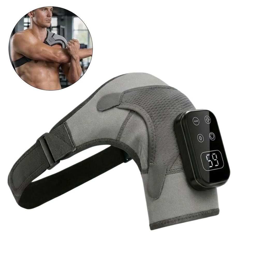 Elektrische Schulter-Wärmebandage mit 5 Heizstufen (45–65°C), 5 Vibrationsmodi, NTC Temperaturkontrolle, 2000mAh Akku, kabellos, ergonomisch