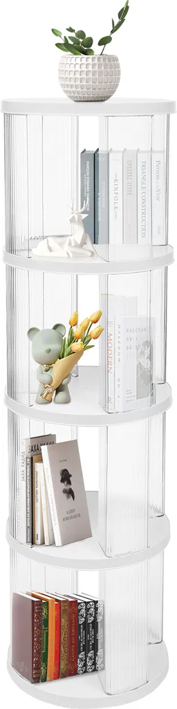 Bibliothèque tournante 360 degrés meuble de rangement blanc moderne