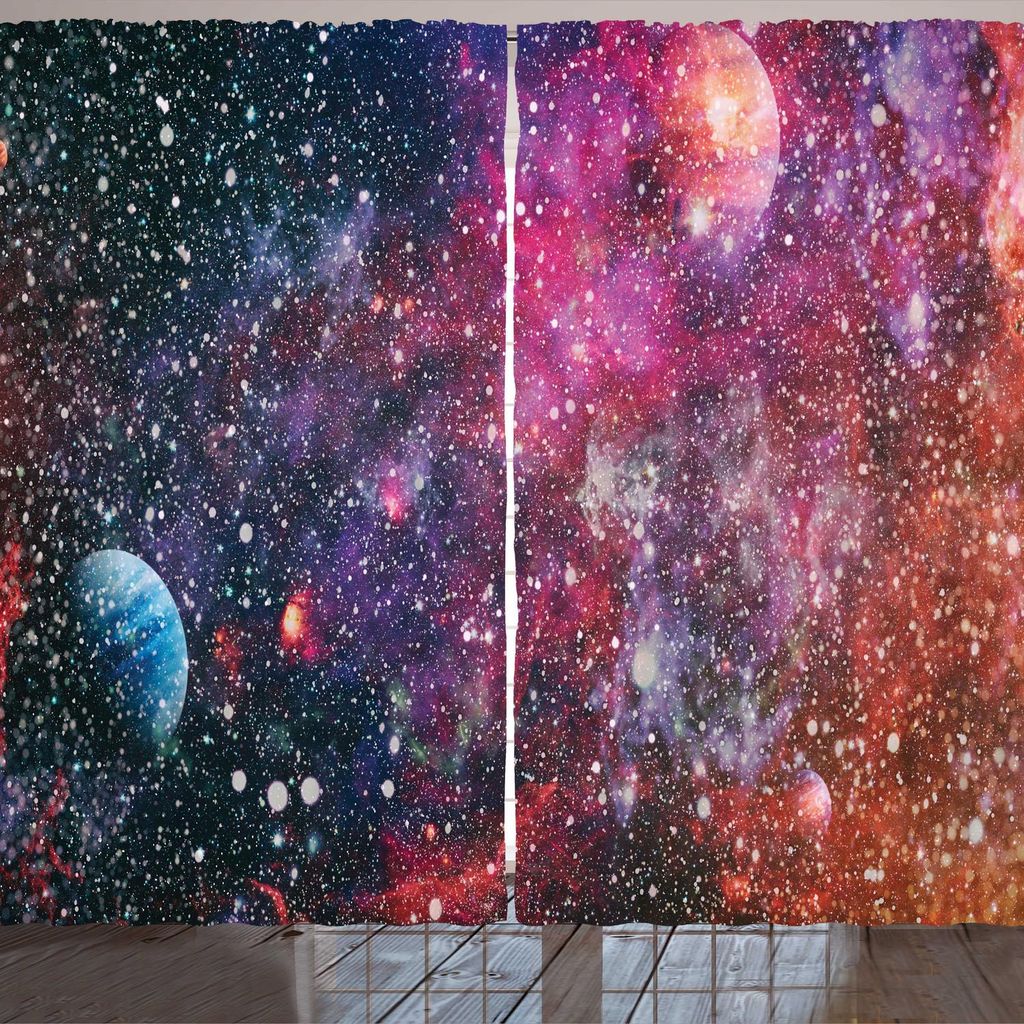 ARANDE Astral Gardine, Abstrakt Jumble Design Raum-Darstellung mit Grunge Spots und Pflanzen, 280 x 225 cm, Mehrfarbig