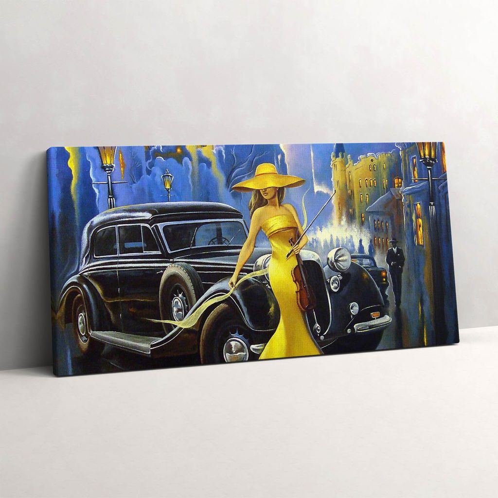 Dame mit Geige im Retrostil – Leinwandbild Wandbild – 100x50 cm – Leinwandbilder – Wandbilder – Schlafzimmer – Flur