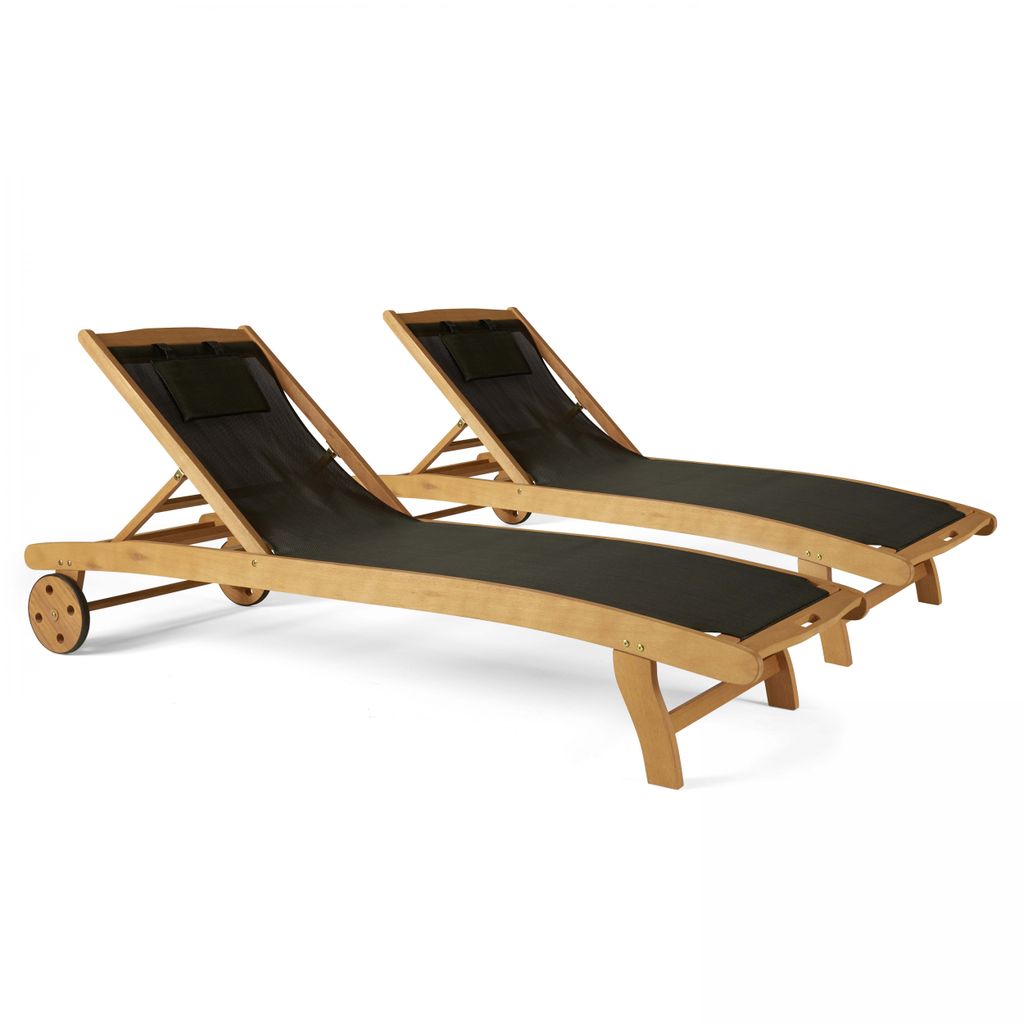 Sonnenliegen aus Holz und Textylen Aubagne 2er-Set Schwarz - Oviala
