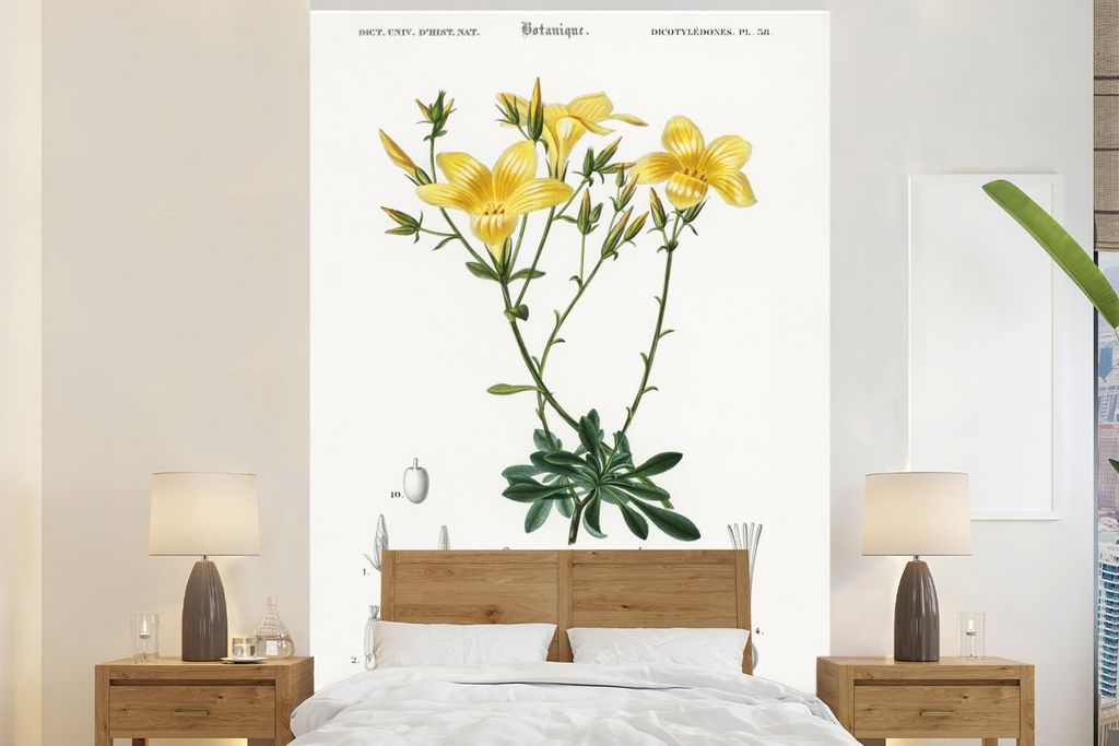 MuchoWow Fototapete für Wohnzimmer oder Schlafzimmer Wandtapete Vinyl Motivtapete Pflanze - Vintage - Blatt - 160x240 cm - Vinyltapete