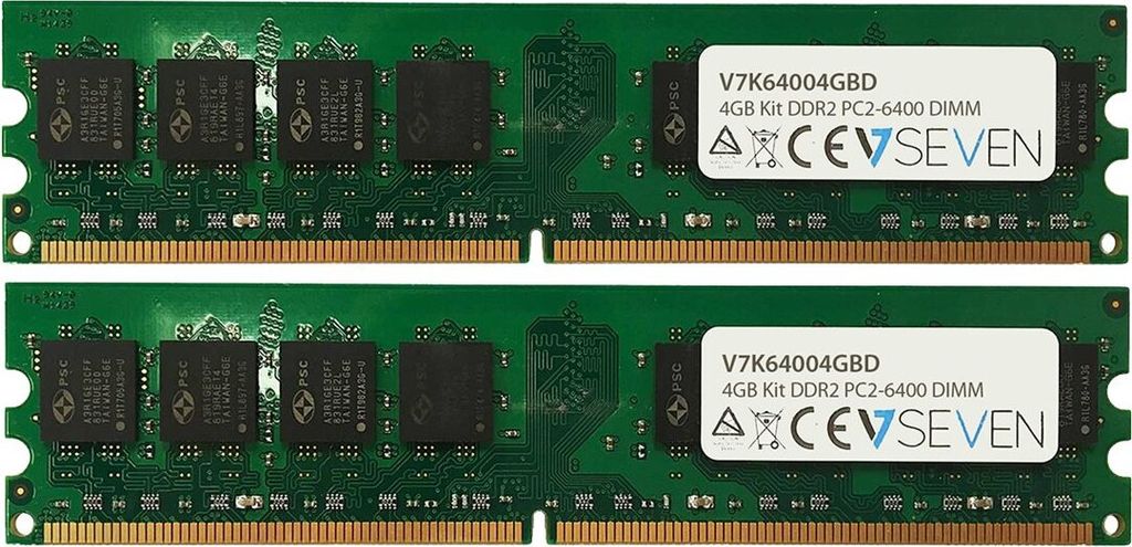 V7 4GB DDR2 PC2-6400 800MHZ DIMM Arbeitsspeicher Modul V7K64004GBD, 4 GB, 2 x 2